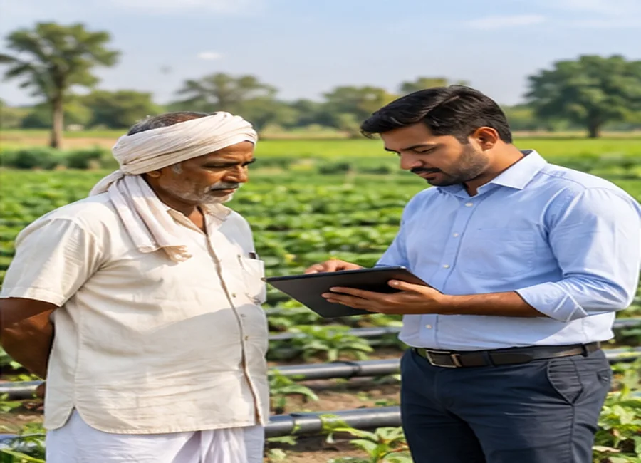 Farmer discussing agricultural irrigation requirements