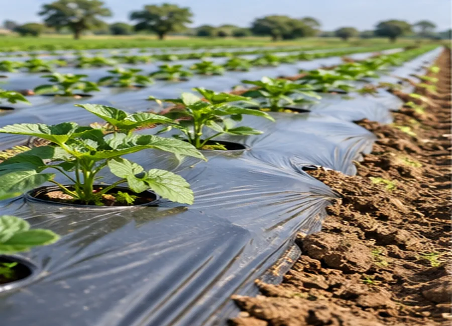 Mulching in crop rows
